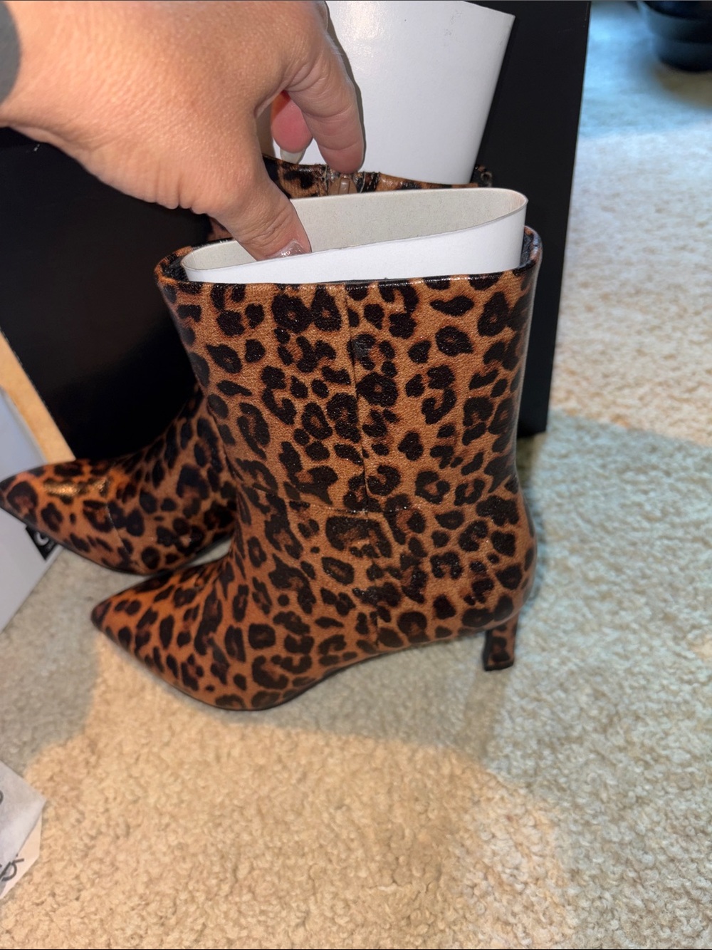 Dolce Vita Leopard Print Pointed Toe Stiletto Ankle Boots - Brown & Black - Picture 5 of 11